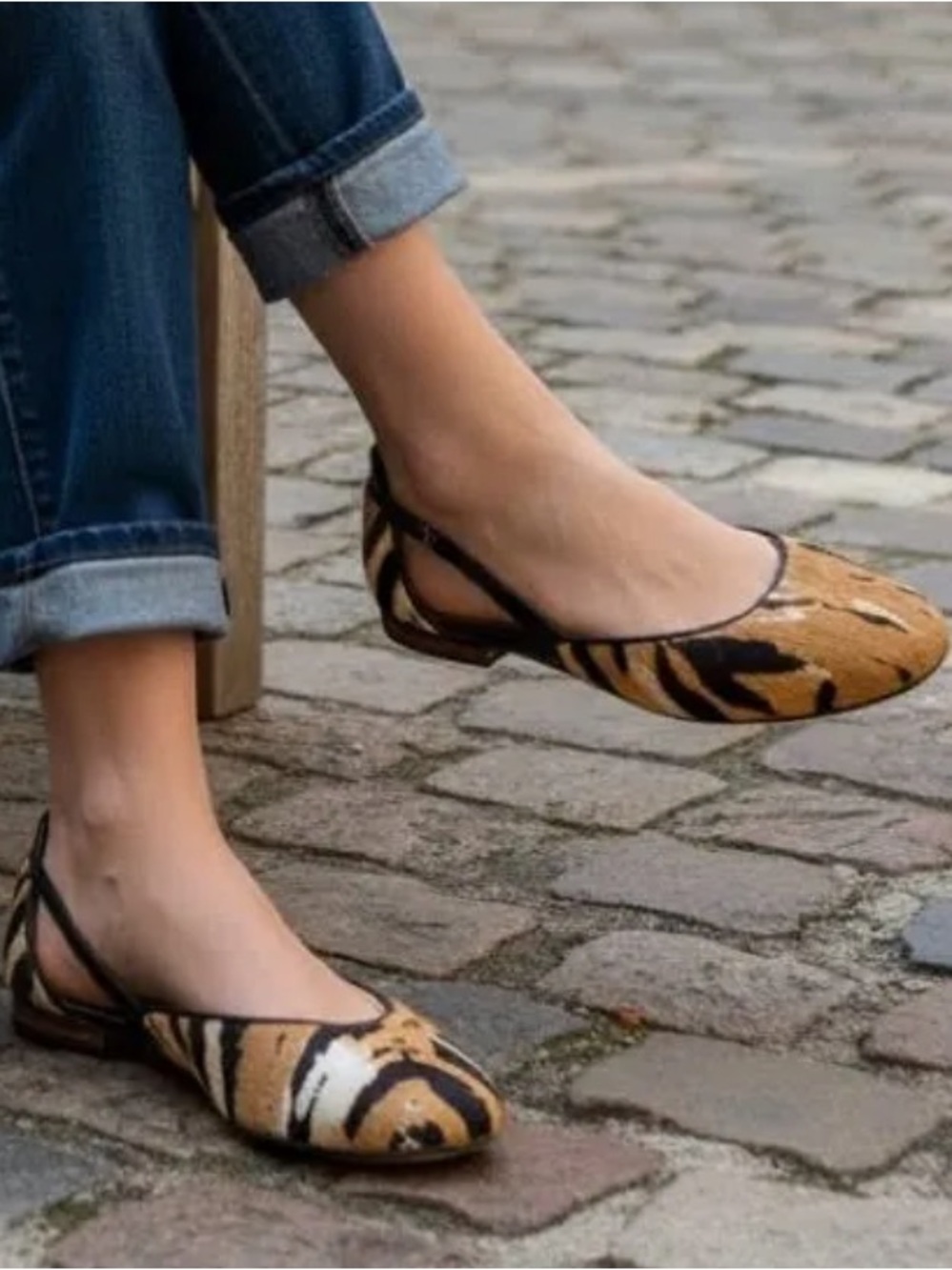 Talbots Tiger-Print Leather Horsehair Slingback Flats